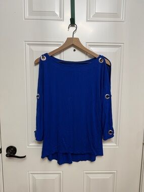 Cable & Gauge Cobalt Blue Cold-Shoulder Grommet Blouse
